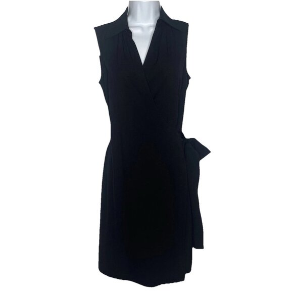 Vintage 90s Y2K DKNY Wrap Dress Black Rayon Sleeveless Tie Waist Classic - Picture 1 of 8